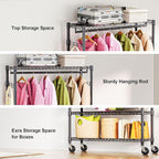Heavy Duty Rolling Garment Rack 3 Tiers Adjustable Wire Shelving Clothes Rack with 1 Rods and Side Hooks,Storage Closet Clothing Rack with Wheels Black 15.7" D x 45.3" W x 75.6" H