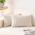 Aegero Pack of 2 Corduroy Decorative Throw Pillow Covers 12x20 InchSoft Boho Striped Pillow Covers Modern Farmhouse Home Decor for Sofa Living Room Couch Bed（Cream White）