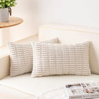 Aegero Pack of 2 Corduroy Decorative Throw Pillow Covers 12x20 InchSoft Boho Striped Pillow Covers Modern Farmhouse Home Decor for Sofa Living Room Couch Bed（Cream White）