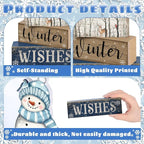 Lineshading 4 Pcs Snowman Christmas Table Decorations Blue and White Wooden Snowman Stacked Block Sign Gifts Winter Tiered Tray Decor Rustic Winter Table Centerpiece Farmhouse for Home Kitchen Shelf