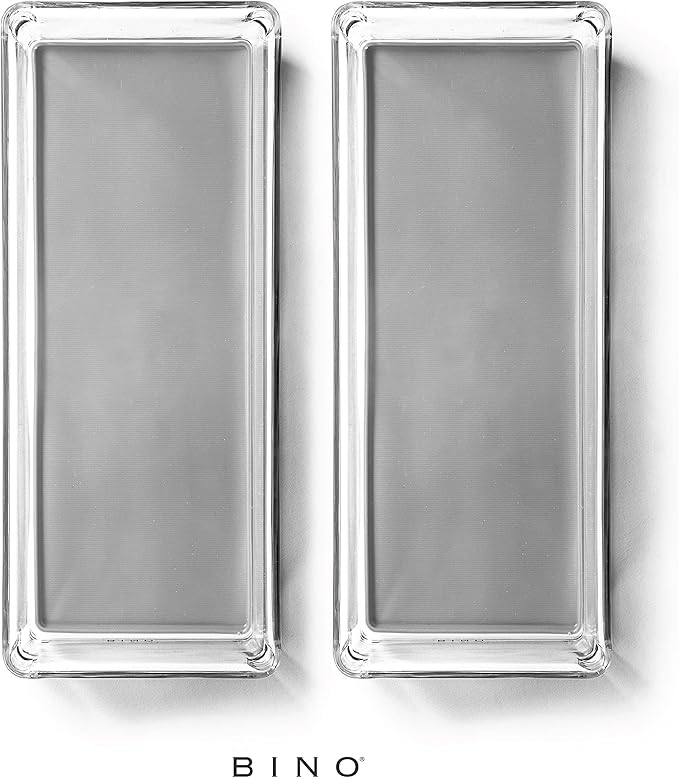 BINO | Oblong Plastic Drawer Organizer Bins, Light Grey- 2 Pack | THE ARTISAN+ | Multi-Use Organizer Bins | Soft-Grip Lining and Non-Slip Rubber Feet | Desk Drawer Organizer | Clear Vanity Organizer