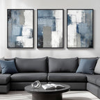 Large Framed Blue and Grey Abstract Wall Art, 3 Piece Modern Canvas Prints Paintings Artwork for Walls, Minimalist Abstract Block Pictures for Living Room Entryway Hallway Bedroom Wall Decor 20x30 In