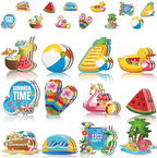 Sintuff 36 Pieces Summer Tree Ornaments Beach Wooden Hanging Ornaments Summer Tree Decorations Hawaiian Pendant Watermelon Flamingo Decorations for Luau Seaside Party Supplies