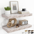 RICHFOCUS 20Inch Floating Shelves for Wall 2 Pack Shelves for Plant|Bedroom|Kitchen|Bathroom Rustic Wood Wall Mounted Shelf with Invisible Brackets for Books|Storage|Decor, Rustic White