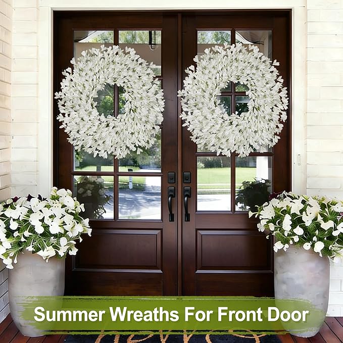 26 Inch Spring Wreaths for Front Door Large Easter Valentines Forsythia Floral Summer Spring Door Wreaths Outdoor All Season Spring Decorations for Home Porch Room Window Wall Farmhouse Decor(White-R)