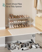 SONGMICS Shoe Rack, 2-Tier Shoe Organizer, Metal Storage Shelf, Upright or Upside Down, for 12-15 Pairs, Stackable, for Entryway, 11.8 x 36.2 x 14.6 Inches, Gray ULSA012G01