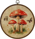 Vintage Mushroom Wildflower Wall Art Decor, Fantasy Forest Botanical Illustration,Boho Round Frame Wall Hanging Decor, Retro Botanical Canvas Prints Wall Art for Bedroom Living Room 10x10 Inch(MG05)