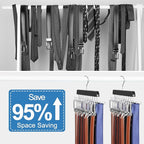 TOPIA HANGER 40 Hooks Belt Tie Hanger Space Saving for Closet, 2 IN 1 Belt Ties Racks Max 60 Belts with 60 Ties Capacity, Curved with Flat Hooks for Belts,Ties,Bras,Closet Organizers and Storage CT70B