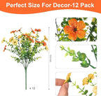 Artificial Fake Flowers Plants for Outdoor Spring Decor, 12 Bundles Faux Silk Flowers for Outdoor Outside Planter Colorful Daisy UV Resistant Look Real for Front Door Porch Patio Yard(Yellow Orange)
