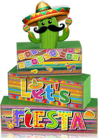 Yuntau 4 Pcs Mexican Fiesta Party Decorations Wooden Cinco De Mayo Tabletop Decor Lets Fiesta Tiered Tray Decor Rustic Wood Block Sign Gift Farmhouse Mexican Centerpieces Portable Shelf Home Office