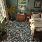 Moynesa Floral Washable Rugs 9x12, Soft Living Room Area Rugs 9x12 Large Boho Bedroom Rug, Non Slip Ultra Thin Soft Botanical Floor Carpet for Dining Room Home Office Farmhouse, Black