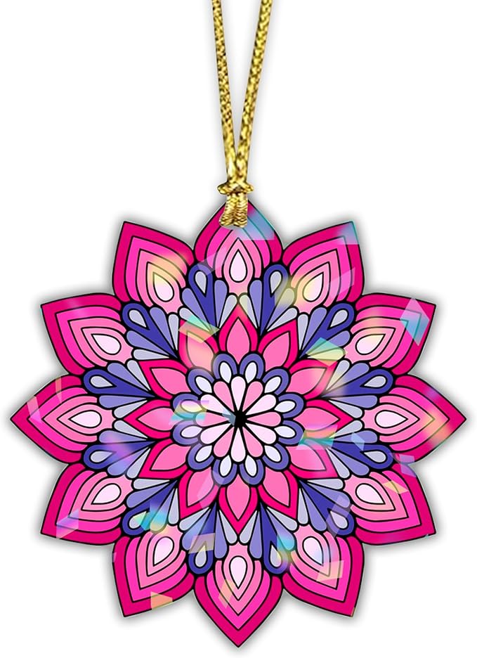 Mandala Flower 4" Vinyl Holographic Hanging Christmas Ornaments - Christmas Decoration for Home, Sun Catcher Gift, Christmas Tree Decor, Aesthetic Suncatcher Decor Gift for Women Man Friend