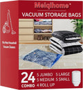 MEIQIHOME Vacuum Storage Bags, Space Saver Sealer Bags,Vacuum seal bags for clothing, Pillows, Comforters, Blankets, Bedding,24 Pack Vacuum Storage Bags with Electric Pump