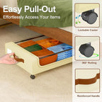 GoMaihe Under Bed Storage with Wheels:48L Underbed Storage Containers with Lids - Rolling Bins for Shoes Clothes in Dorm Bedroom - Metal Drawers Easy Pull-out Beige 4-Pack