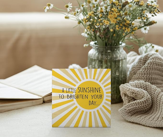 Mtrgdn Sunshine Decor A Little Sunshine to Brighten Your Day Inspirational Summer Wood Box Sign Desk Decor Boho Wooden Box Block Sign Decorations for Home Office Wall Tabletop