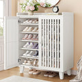 IRONCK Shoe Cabinet with Slatted Doors, 6-Tier Shoe Storage Cabinet with Adjustable Shelves, Wooden Shoe Rack Organizer for Entryway, Hallway, Closet, Living Room, White
