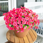 Fake Plants Artificial Flowers for Outdoor Outside Decor, 12 Bundles Faux Flowers Silk Hot Pink Morning Glory with Eucalyptus Look Real UV Resistant Faux Greenery for Planter Front Door Porch Patio