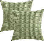 MIULEE Pack of 2 Spring Corduroy Decorative Throw Pillow Covers 12x12 Inch Soft Boho Striped Pillow Covers Modern Farmhouse Home Decor for Summer Sofa Living Room Couch Bed Sage Green