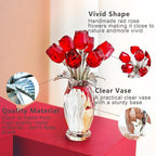 H&D HYALINE & DORA Crystal Rose Flower Figurine,Glass Flower Bouquet Ornament,Glass Rose Gift for Christmas Mother's Day Valentine's Wedding Party