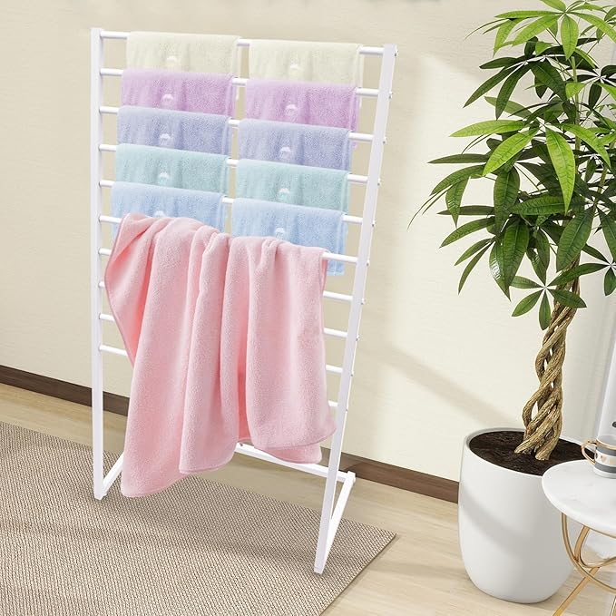 Scarf Display Stand, 10 Tier Metal Scarf Holder Organizer, Freestanding Scarf Rack, for Hanging Towels, Scarves, Clothes, Shawls, Blankets, Bandana, for Commercial Clothing Retail Store (White)
