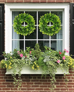 DDHS 11 Inch Small Boxwood Wreath for Front Doors, 2 Packs Artificial Mini Green Wreath Weatherproof, Spring Summer Indoor Outdoor Wreaths for Wall Window Table Wedding Home Decor Party Farmhouse