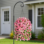 Artificial Faux Hanging Flowers Basket for Spring Summer Outdoor Porch Decor, Fake Silk Colorful Morning Glory Eucalyptus in Planter UV Resistant Look Real for Home Patio Balcony Yard(Pink)
