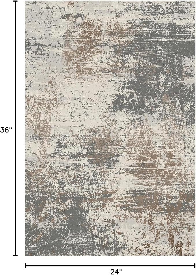 Ciicool Modern Abstract Area Rug 2x3 Washable Small Entryway Rugs, Non-Slip Low Pile Throw Rug, Thin Kitchen Bathroom Rug, Grey Brown Floor Carpet for Entrance Living Room Bedroom Indoor Door Mat