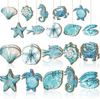 30 Pcs Summer Ocean Animals Ornaments Summer Ornaments for Tree Wooden Beach Hanging Decorations Ocean Themed Decoration with String Wooden Slices for Home Small Tree Party