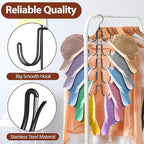 Hat Hangers for Closet, Collapsible Hat Organizer with 10-Hook, Stainless Steel Hat Holder, 360° Rotating Hat Storage Rack for Baseball Caps