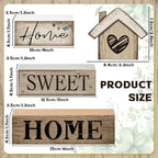 Moucuny 4 Pcs Wooden Farmhouse Tabletop Decor Rustic Home Tiered Tray Decor Decorative Highland Cow Home Eucalyptus Block Signs Gift Farmhouse Table Decoration for Kitchen Shelf(House)