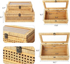 DECOR4SEASON Rattan and Cane Stacking Boxes with Glass Top Lid - Set of 2 for Boho, and Rustic Farmhouse Decor