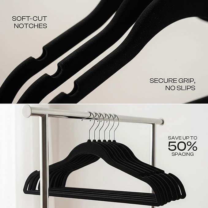 Utopia Home Velvet Hangers 20 Pack – Luxury Non-Slip Slim Pant & Coat Hangers, Strong Space-Saving Clothes Hangers with Pants Bar and 360° Swivel Hook – Black