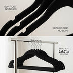 Utopia Home Velvet Hangers 100 Pack – Luxury Non-Slip Slim Pant & Coat Hangers, Strong Space-Saving Clothes Hangers with Pants Bar and 360° Swivel Hook – Black
