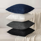 MIULEE Pack of 2 Corduroy Decorative Throw Pillow Covers 18x18 Inch Soft Boho Striped Pillow Covers Modern Farmhouse Home Decor for Summer Coastal Sofa Living Room Couch Bed Dark Blue