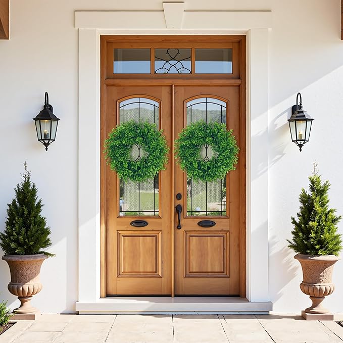 U'Artlines 20" Front Door Wreaths Artificial Spring Summer Greenery Hanging Garland for Home Wedding Wall Window Decoration (20'' Boxwood,1)