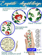 Exquisite Enamel Design Mezuzah with Scroll, Easy Install Use Double-Sided Tape, Pomegranate Theme Mezuzah for Door with Crystal Diamond Accent for Any Memorable Jewish Occasions, 3.8”