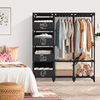 Portable Closet, Easy Assembly, Large Capacity Wardrobe Closet, Sturdy and Stable Clothes Rack with Shelves 4 Storage Baskets and 2 Hanging Rods, for Bedroom and Cloakroom Black