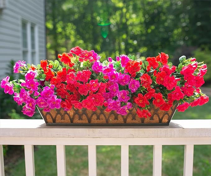 HyeFlora Artificial Faux Outdoor Outside Flowers Plants for Spring Decor, Fake Silk Colorful Camellia UV Resistant Look Real for Planter Front Door Porch Patio Balcony Decoration, 3 Large Bundles
