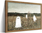 Framed Vintage Halloween Wall Art, Cute Ghost Meadow Painting, Rustic Landscape Canvas Halloween Wall Decor, Aesthetic Spooky Ghost Wall Art for Living Room Bedroom Bathroom 8x10 inch