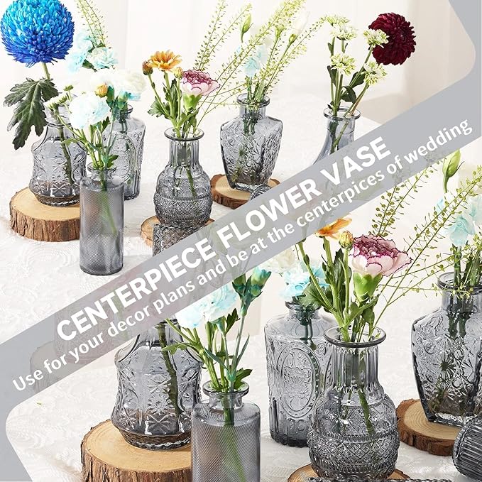 Mini Bud Vases As Wedding Centerpieces for Tables,Clear Bud Vases for Flowers,Small Flower Vases Suitable for Birthday Party,Anniversary,Wedding Reception,Baby Shower (Black, 12PCS)