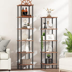 HOOBRO 5-Tier Corner Shelf Stand, Corner Square Rack Display Shelf, Tall Storage Plant Stand, Bookcase for Small Spaces, Living Room, Home Office, Kitchen, Rustic Brown and Black BF50CJ01