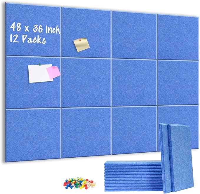 DOLLAR BOSS Large Cork Board for Wall 48" x 36" x 0.5" Bulletin Board 12 Packs Corkboard Tiles Self Adhesive Felt Wall Tiles for Office Home School, Blue