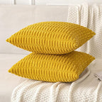 MIULEE Pack of 2 Corduroy Decorative Throw Pillow Covers 12x12 Inch Soft Boho Striped Pillow Covers Modern Farmhouse Home Decor for Summer Sofa Living Room Couch Bed Mustard Yellow