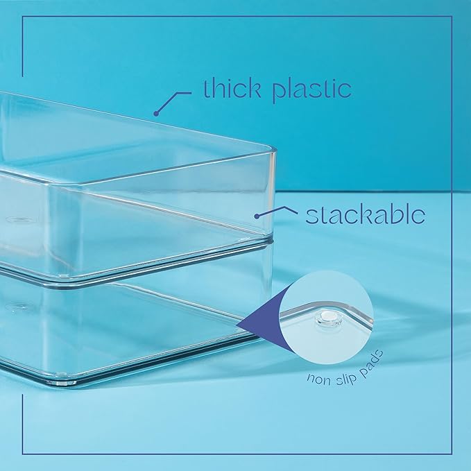 primebox Fifteen Pieces. Plastic Clear Drawer Organizers. Bathroom, Kitchen, Bedroom, Utensils, Office Organizer Bins, Storage Trays. Heavy Duty, Stackable 5 Sizes.