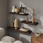 Marsmiles 36 inch Floating Shelves for Wall Solid Elm Wood Shelves|Rustic Wall Mounted Shelves with Heavy-Duty Invisible Bracket for Bathroom Living Room Kitchen|Rounded Edge Design|Walnut, 2 Pack