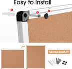 Extra Large Cork Bulletin Board 48" X 48", Foldable Notice Pin Board for Wall, Silver Aluminum Framed 4'x4' Corkboard, Wall Mounted Noticeboard with 36 Push Pins for School, Home & Office
