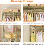 Ulif F4 Heavy Duty Clothes Rack (With Hanger Rod) Freestanding Clothing Racks for Hanging Clothes，Adjustable Closet Organizer System, Portable Garment Rack 45"W x 15.8"D x 71.3"H,Max Load 600LBS, Gold
