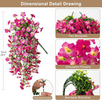 Artificial Hanging Flowers Plants for Outdoor Spring Summer Decoration, 2PCS Faux Silk Morning glory UV Resistant Look Real for Outside Home Indoor Planter Porch Garden Yard Decor(Purple Red Pink)