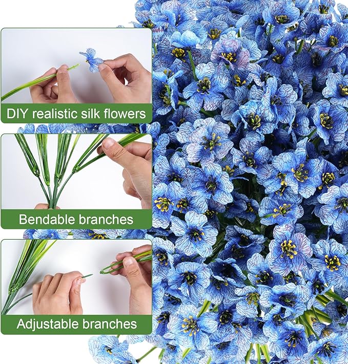 24 Bundles Artificial Flowers for Outdoor Faux Plants for Spring Summer Decoration, UV Resistant Realistic Silk Plastic Fake Flowers Garden Porch Patio Balcony Yard Front Home Decor