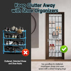 28 Compartment Over the Door Shoe Organizer, Breathable Mesh Large Shoe Rack for Closet Storage, Space Saving Hanging Shoe Holder with Reinforced Hooks (Fits Men & Women,White-01)
